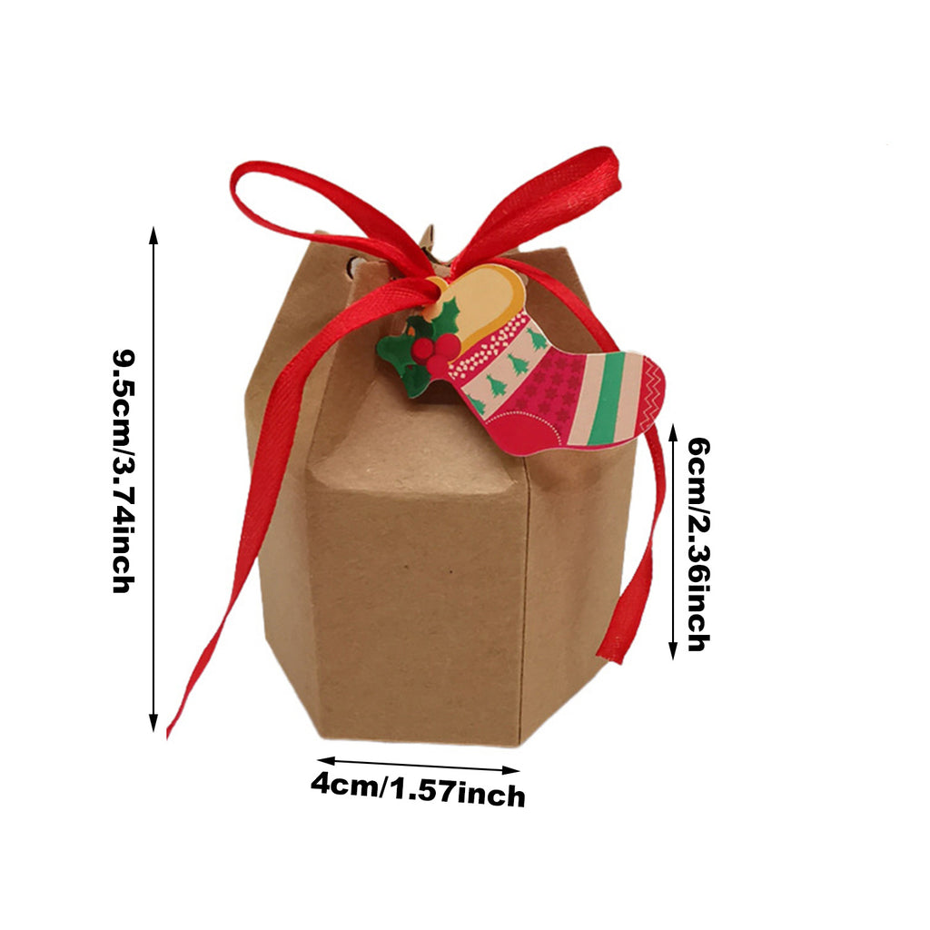 24 Pcs Christmas Treat Boxes With Cards And Ribbon Xmas Tree Santa Kraft Paper Cookies Candy Boxes Food Packaging Containers Gift Wrapping Box For Christmas Birthday Wedding Party Decoration